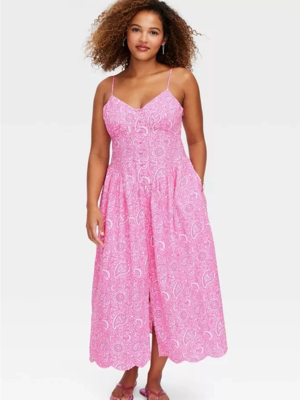 Paisley Floral Drop Waist Midi A-Line Dress Pink - Roller Rabbit NWT